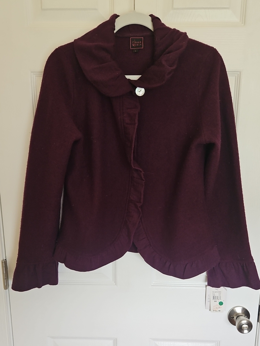 Colour Works Plum Ruffle-Trim Button Cardigan